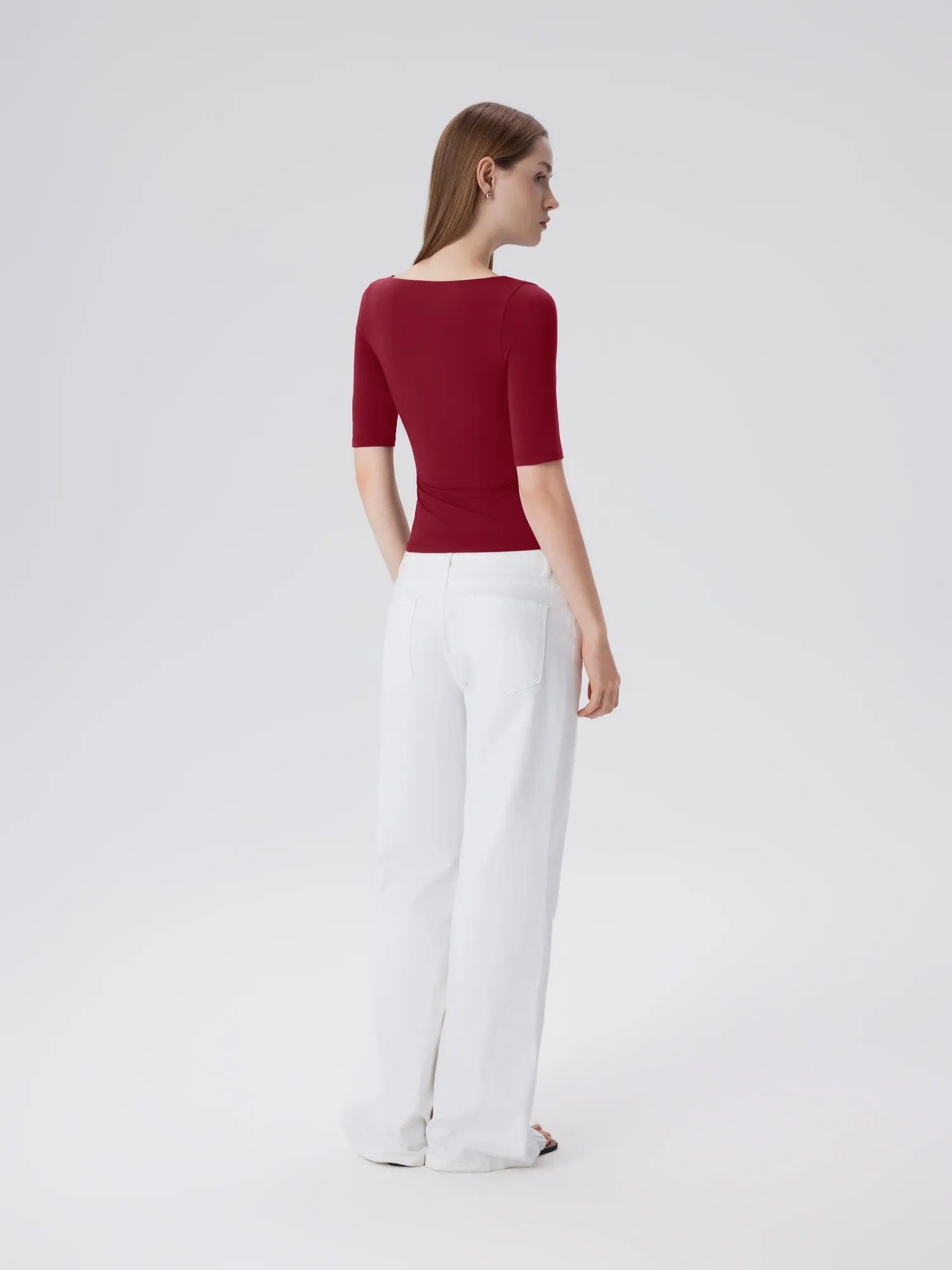Tight Fitted Half Sleeve Boat Neck Shirt-SUUKSESS-SUUKSESS