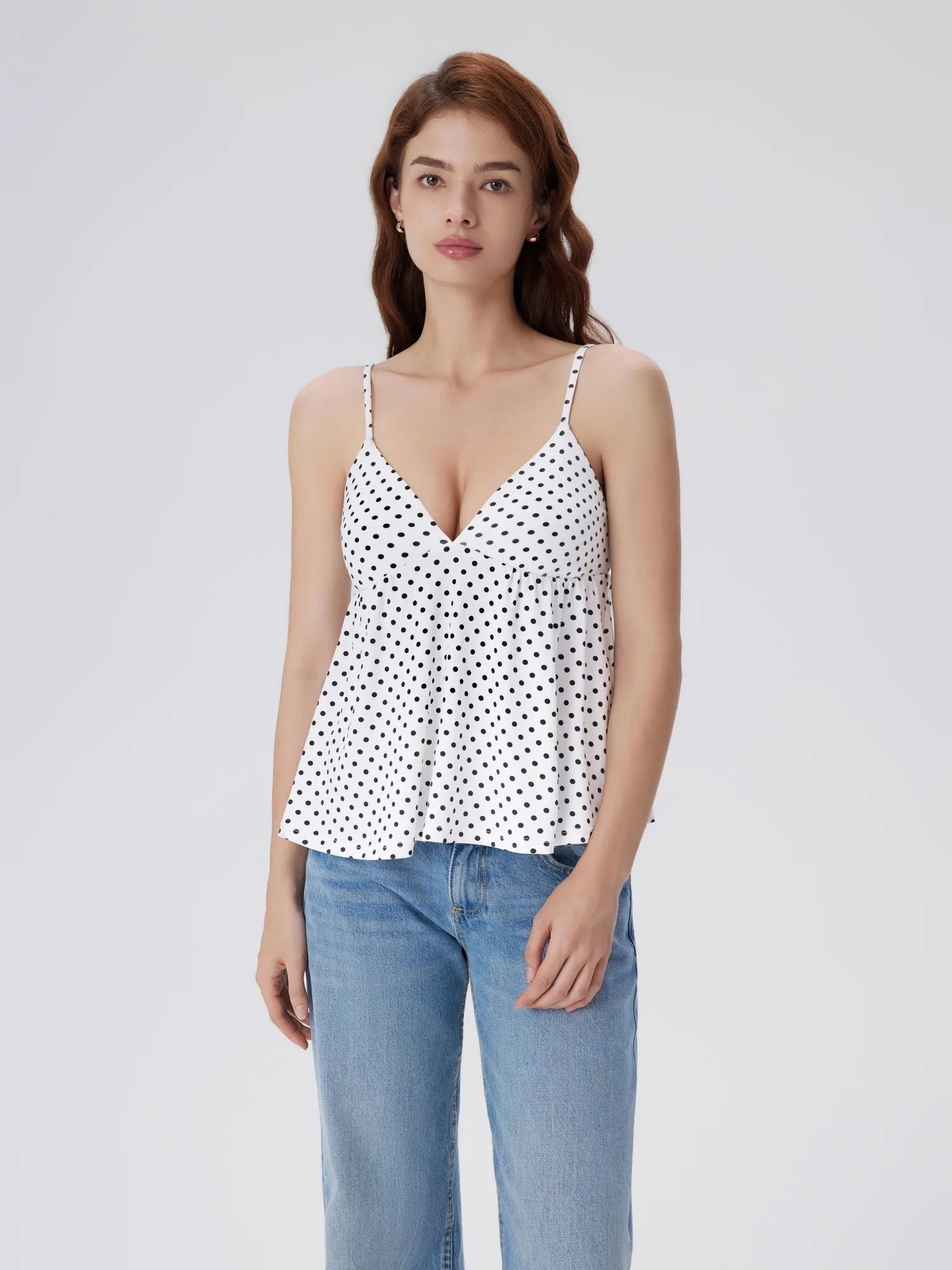 Babydoll Peplum V Neck Tank Tops-SUUKSESS-Dots-XS-SUUKSESS