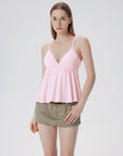 Babydoll Peplum V Neck Tank Tops-SUUKSESS-SUUKSESS