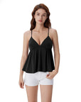 Babydoll Peplum V Neck Tank Tops-SUUKSESS-SUUKSESS