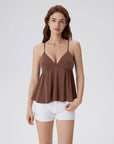Babydoll Peplum V Neck Tank Tops-SUUKSESS-Brown-XS-SUUKSESS