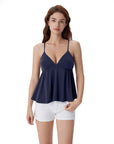Babydoll Peplum V Neck Tank Tops-SUUKSESS-SUUKSESS