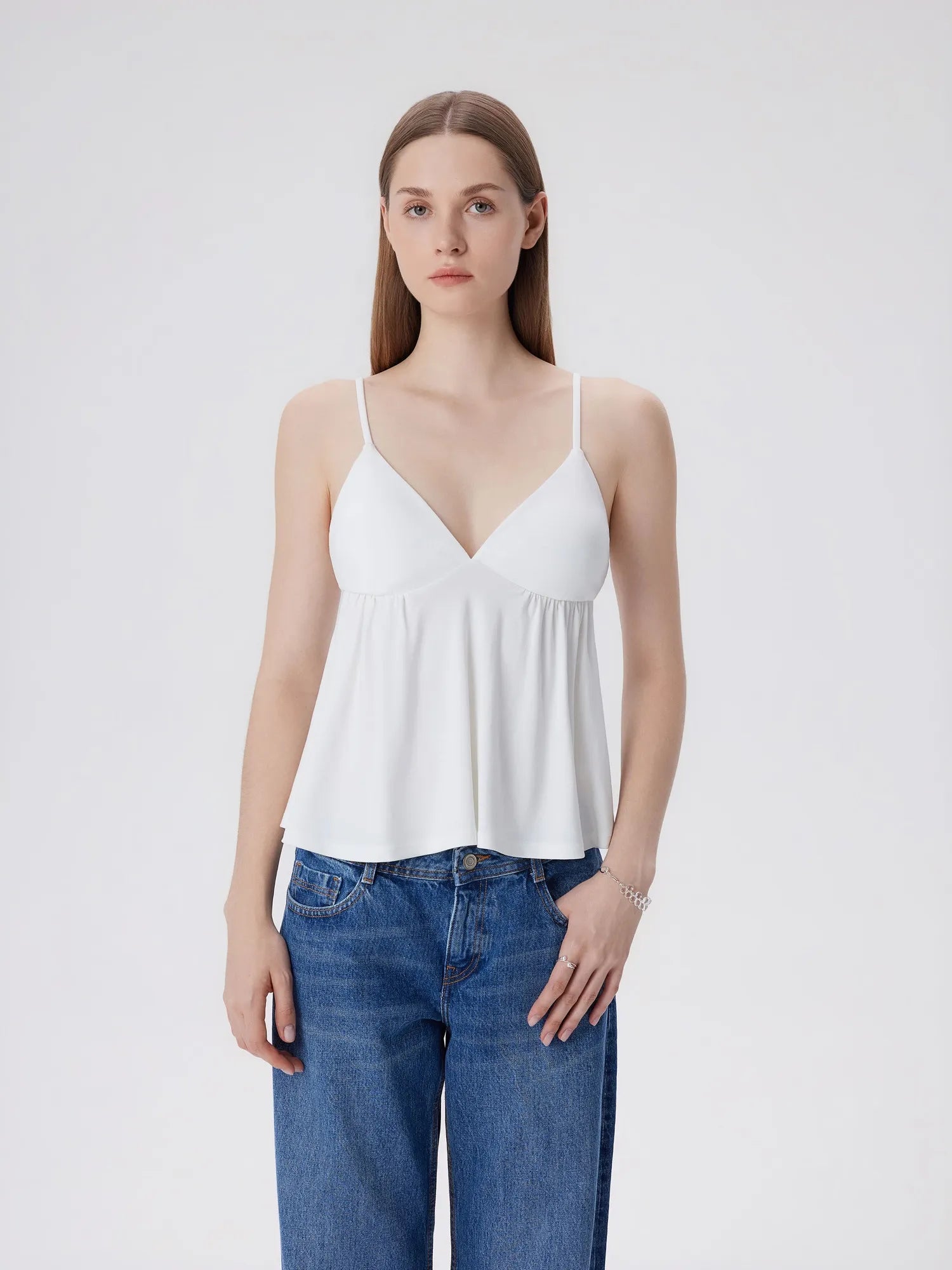 Babydoll Peplum V Neck Tank Tops-SUUKSESS-White-XS-SUUKSESS