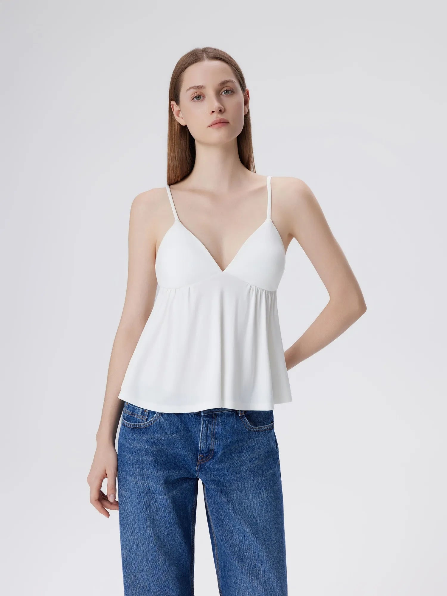 Babydoll Peplum V Neck Tank Tops-SUUKSESS-SUUKSESS