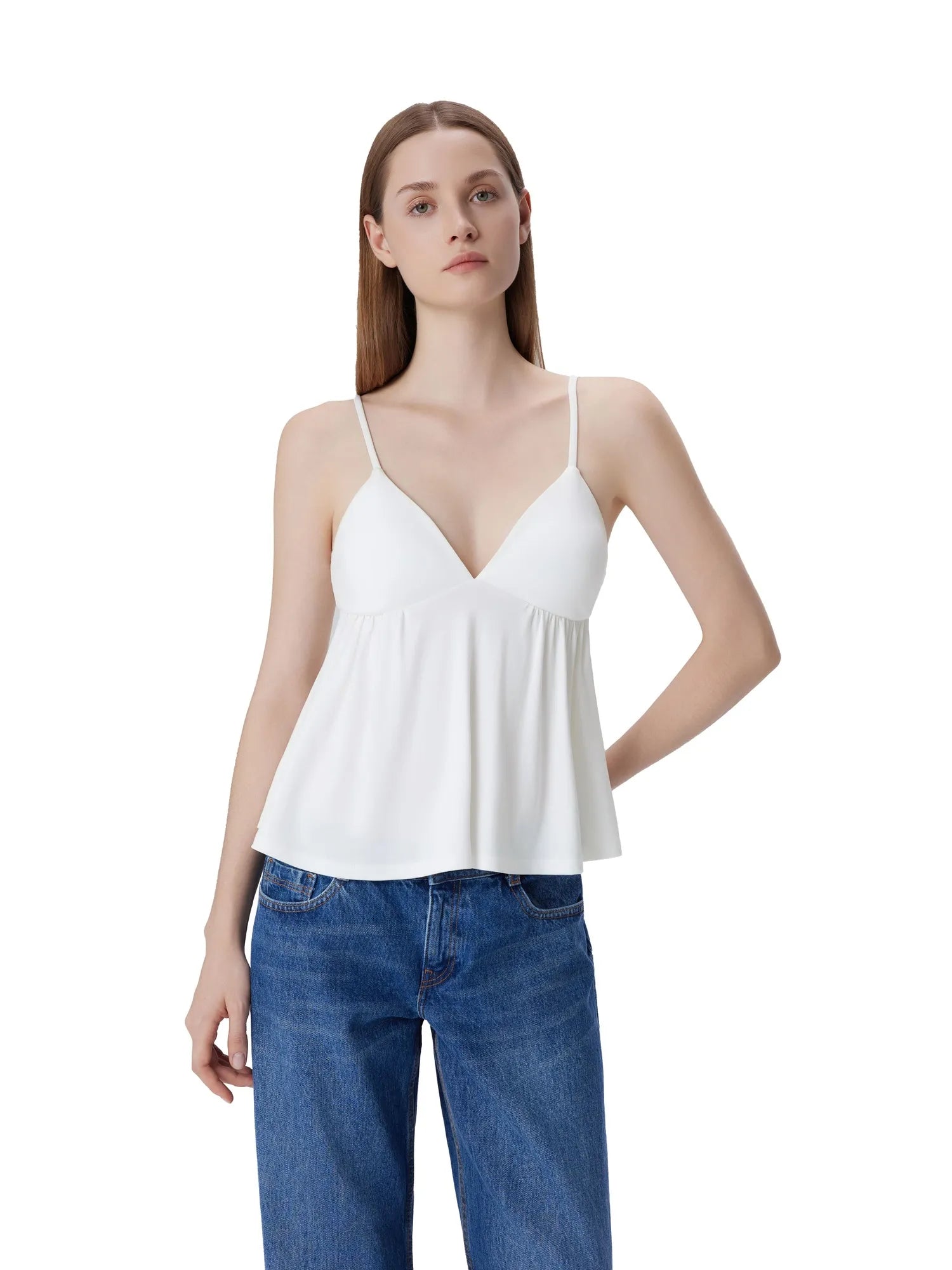 Babydoll Peplum V Neck Tank Tops-SUUKSESS-SUUKSESS