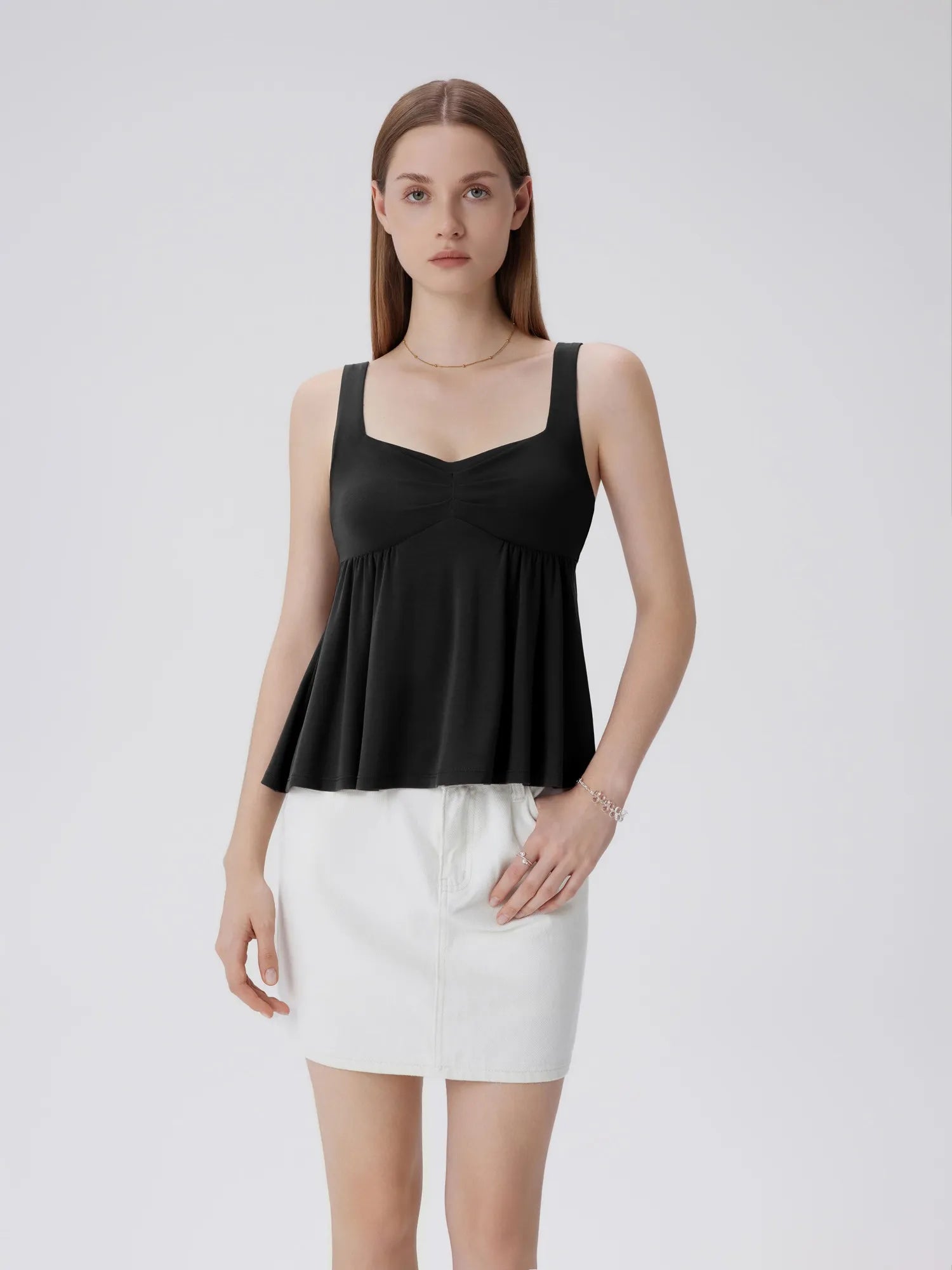 Peplum Modal Summer Flowy Babydoll Tank Tops-SUUKSESS-Black-XS-SUUKSESS