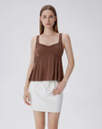 Peplum Modal Summer Flowy Babydoll Tank Tops-SUUKSESS-Brown-XS-SUUKSESS
