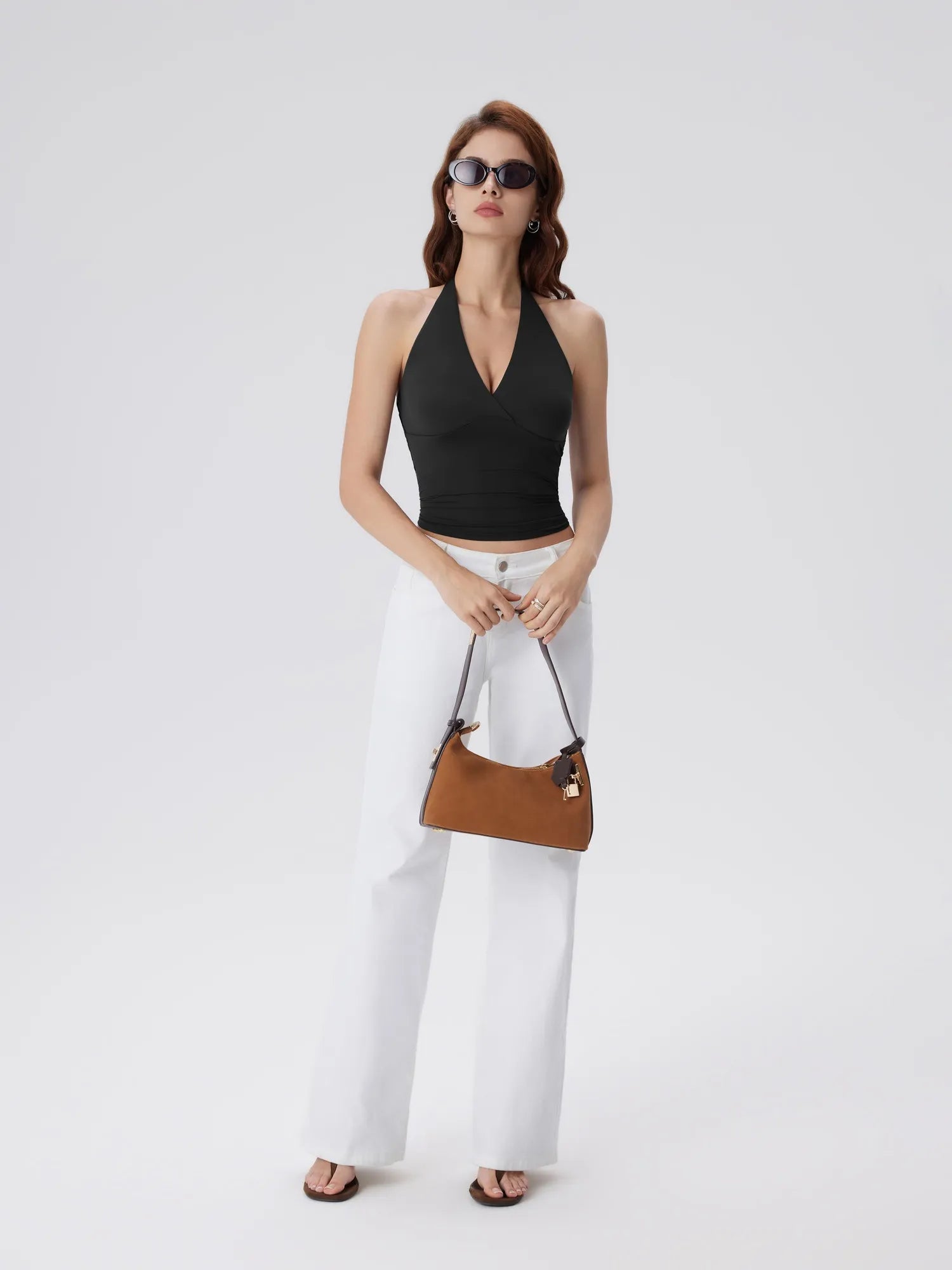 Double Lined V Neck Halter Backless Tank Tops-SUUKSESS-SUUKSESS