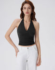 Double Lined V Neck Halter Backless Tank Tops-SUUKSESS-Black-XS-SUUKSESS