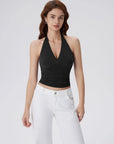 Double Lined V Neck Halter Backless Tank Tops-SUUKSESS-SUUKSESS