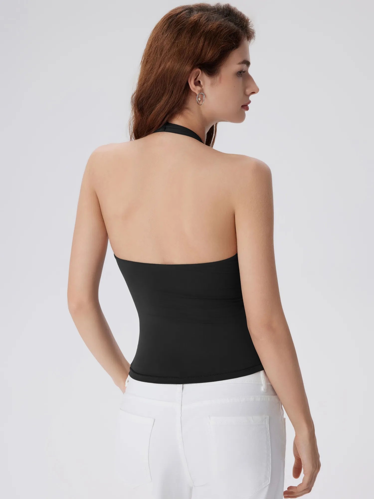 Double Lined V Neck Halter Backless Tank Tops-SUUKSESS-SUUKSESS