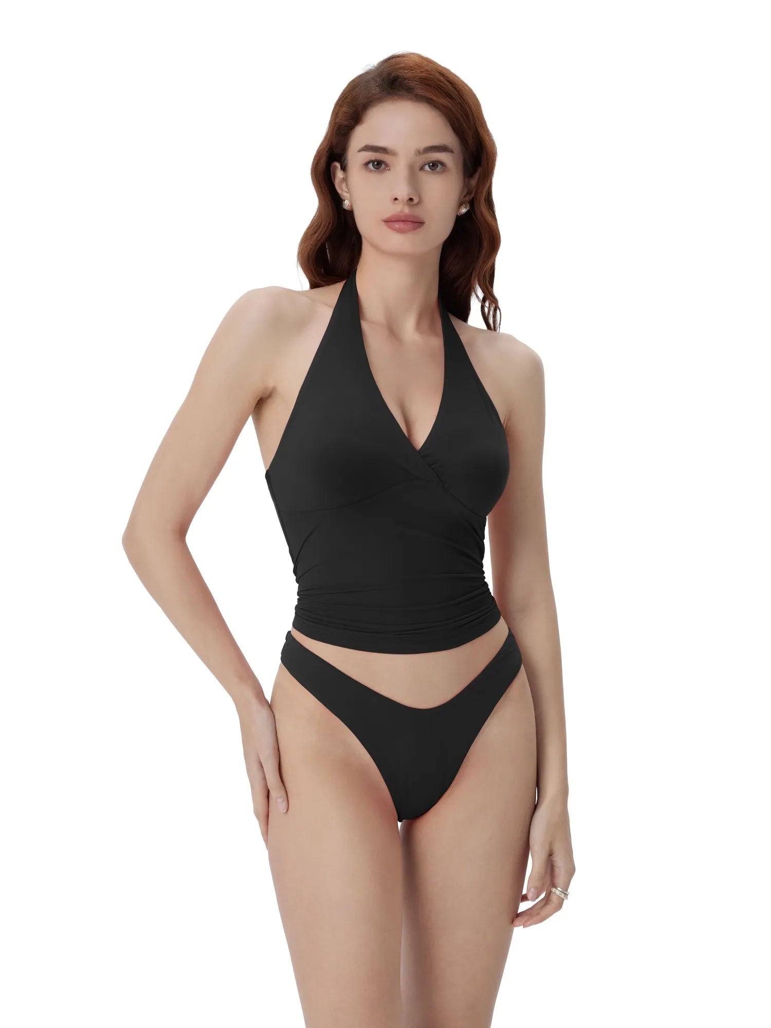 Double Lined V Neck Halter Backless Tank Tops-SUUKSESS-SUUKSESS