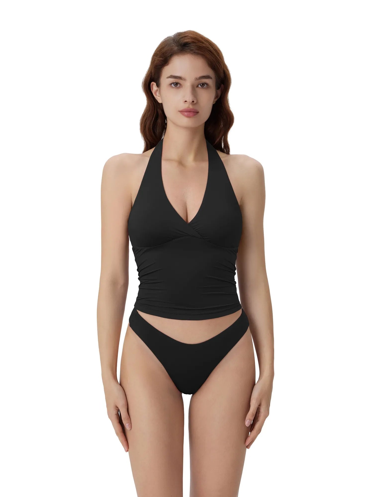 Double Lined V Neck Halter Backless Tank Tops-SUUKSESS-SUUKSESS