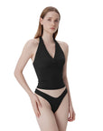 Double Lined V Neck Halter Backless Tank Tops-SUUKSESS-SUUKSESS