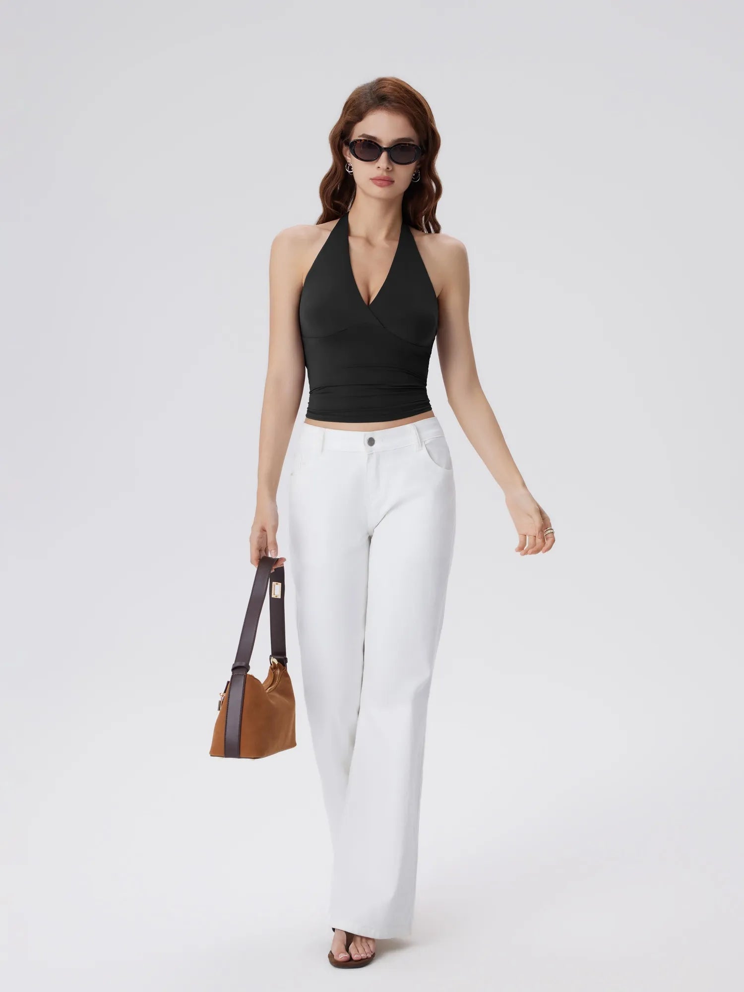 Double Lined V Neck Halter Backless Tank Tops-SUUKSESS-SUUKSESS