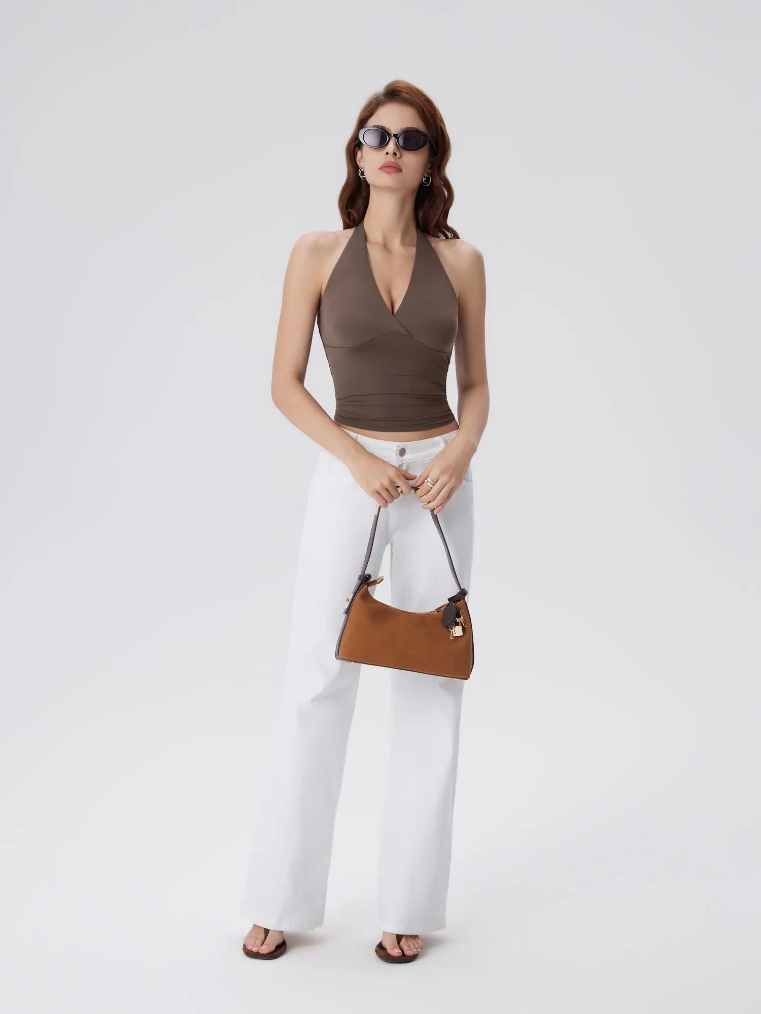 Double Lined V Neck Halter Backless Tank Tops-SUUKSESS-SUUKSESS