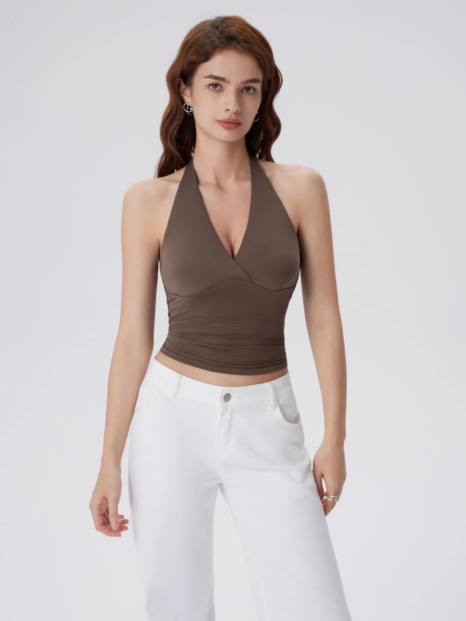 Double Lined V Neck Halter Backless Tank Tops-SUUKSESS-SUUKSESS