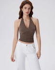 Double Lined V Neck Halter Backless Tank Tops-SUUKSESS-SUUKSESS