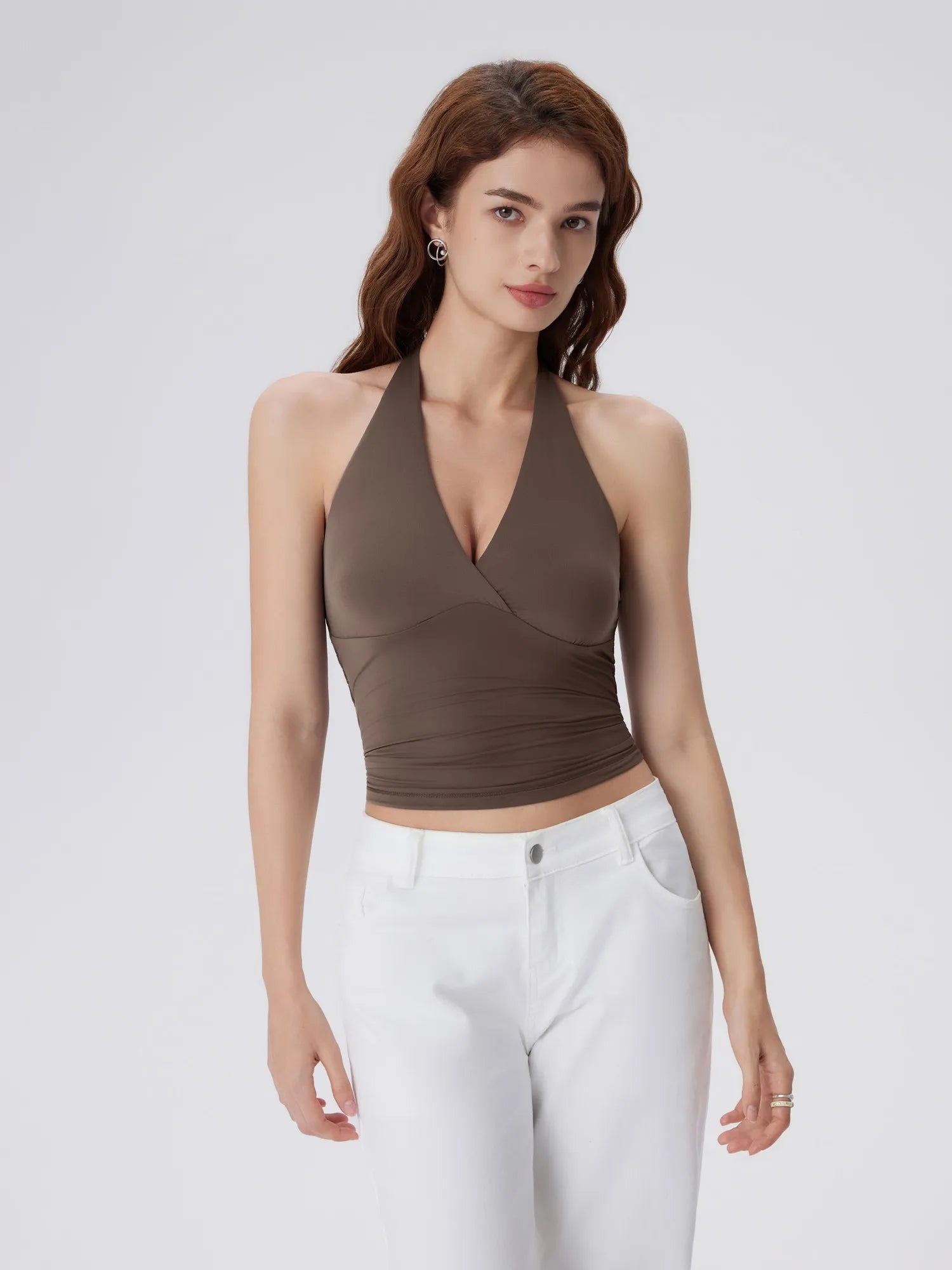 Double Lined V Neck Halter Backless Tank Tops-SUUKSESS-SUUKSESS
