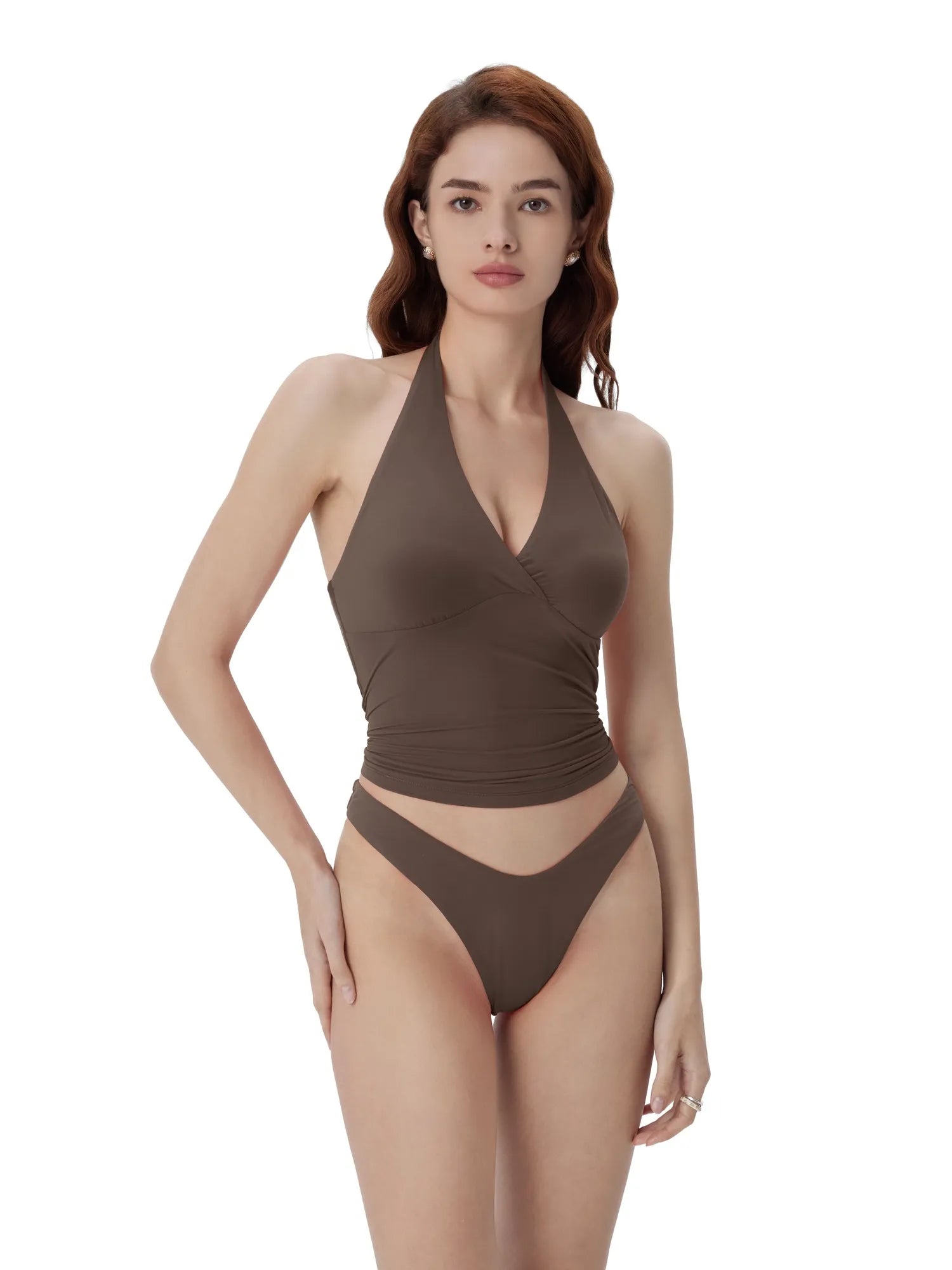Double Lined V Neck Halter Backless Tank Tops-SUUKSESS-SUUKSESS