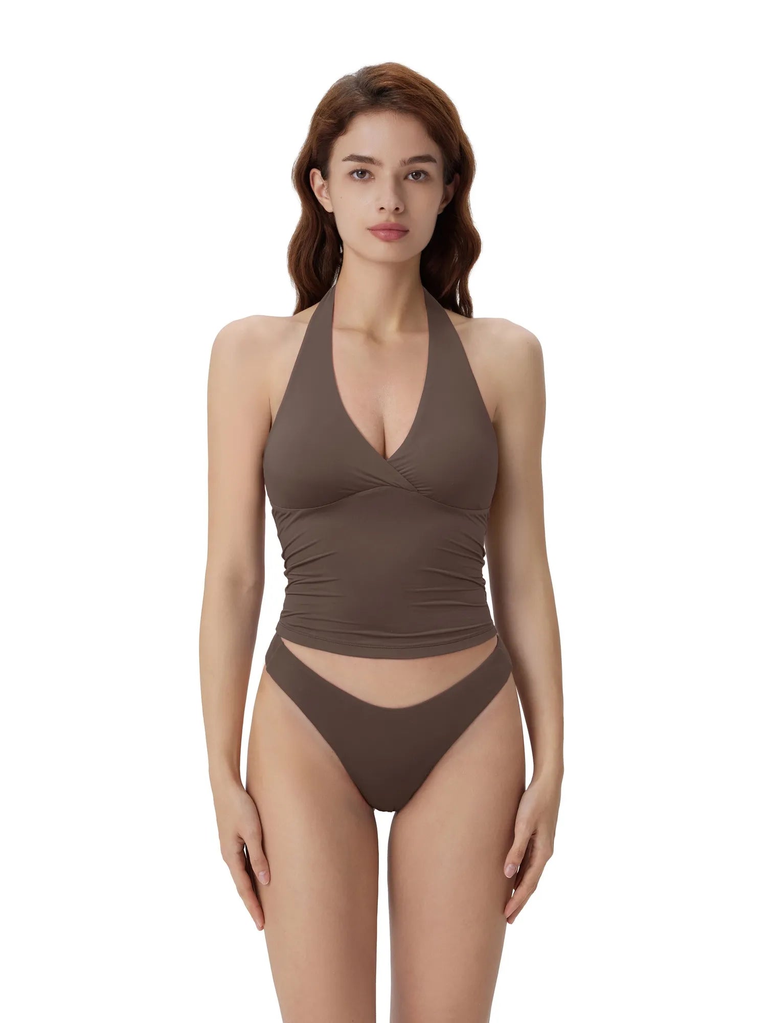 Double Lined V Neck Halter Backless Tank Tops-SUUKSESS-SUUKSESS