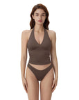 Double Lined V Neck Halter Backless Tank Tops-SUUKSESS-SUUKSESS