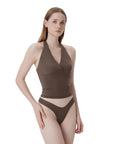 Double Lined V Neck Halter Backless Tank Tops-SUUKSESS-SUUKSESS