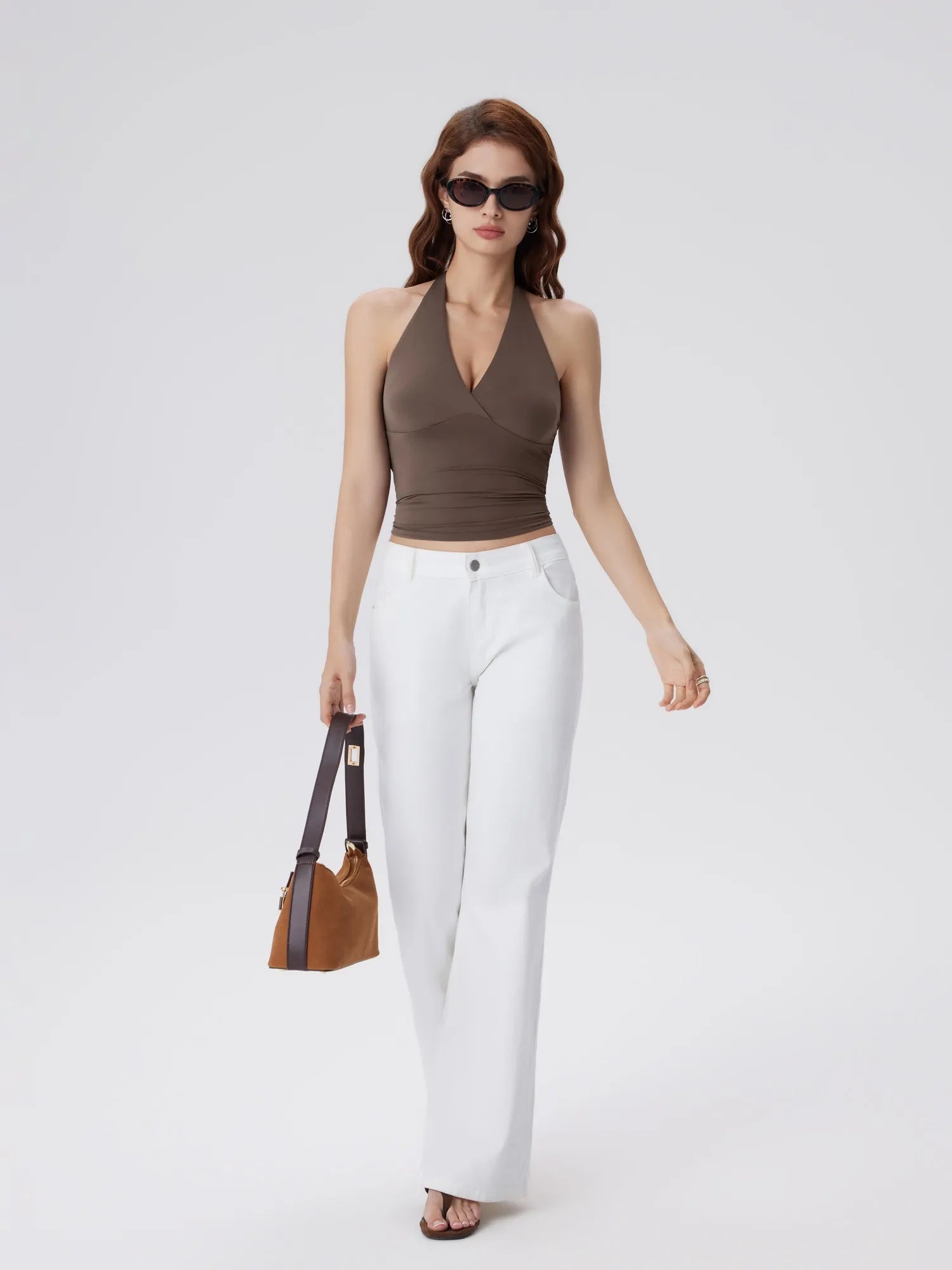 Double Lined V Neck Halter Backless Tank Tops-SUUKSESS-SUUKSESS