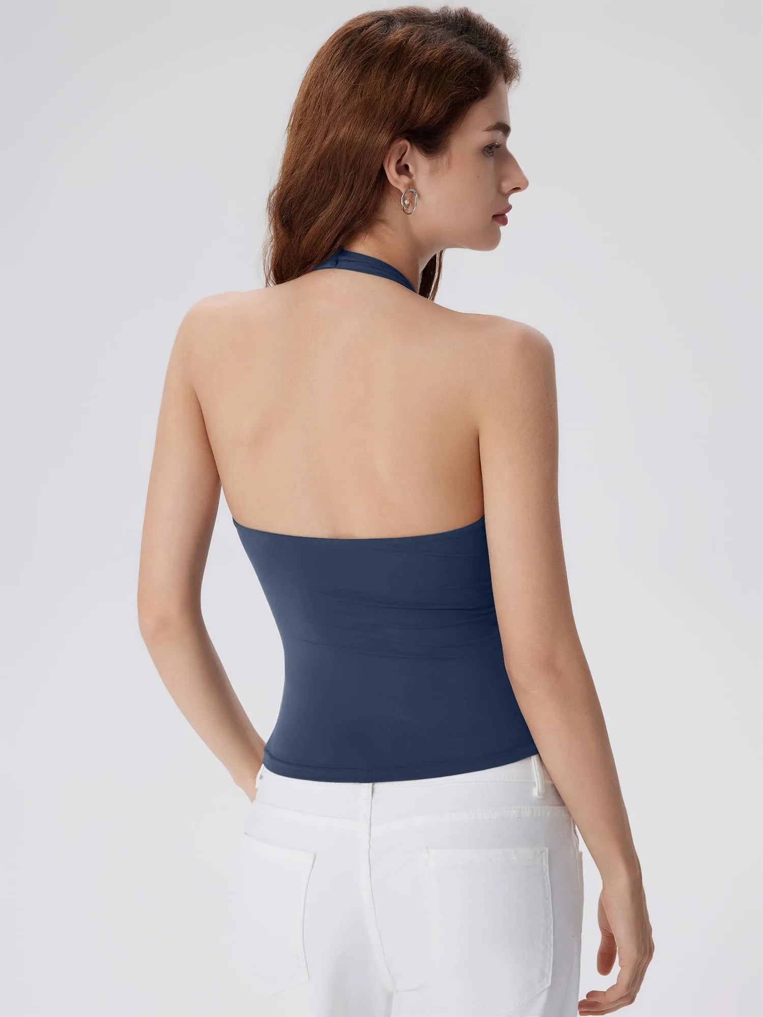 Double Lined V Neck Halter Backless Tank Tops-SUUKSESS-SUUKSESS