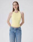 Double Lined V Neck Halter Backless Tank Tops-SUUKSESS-Yellow-XS-SUUKSESS