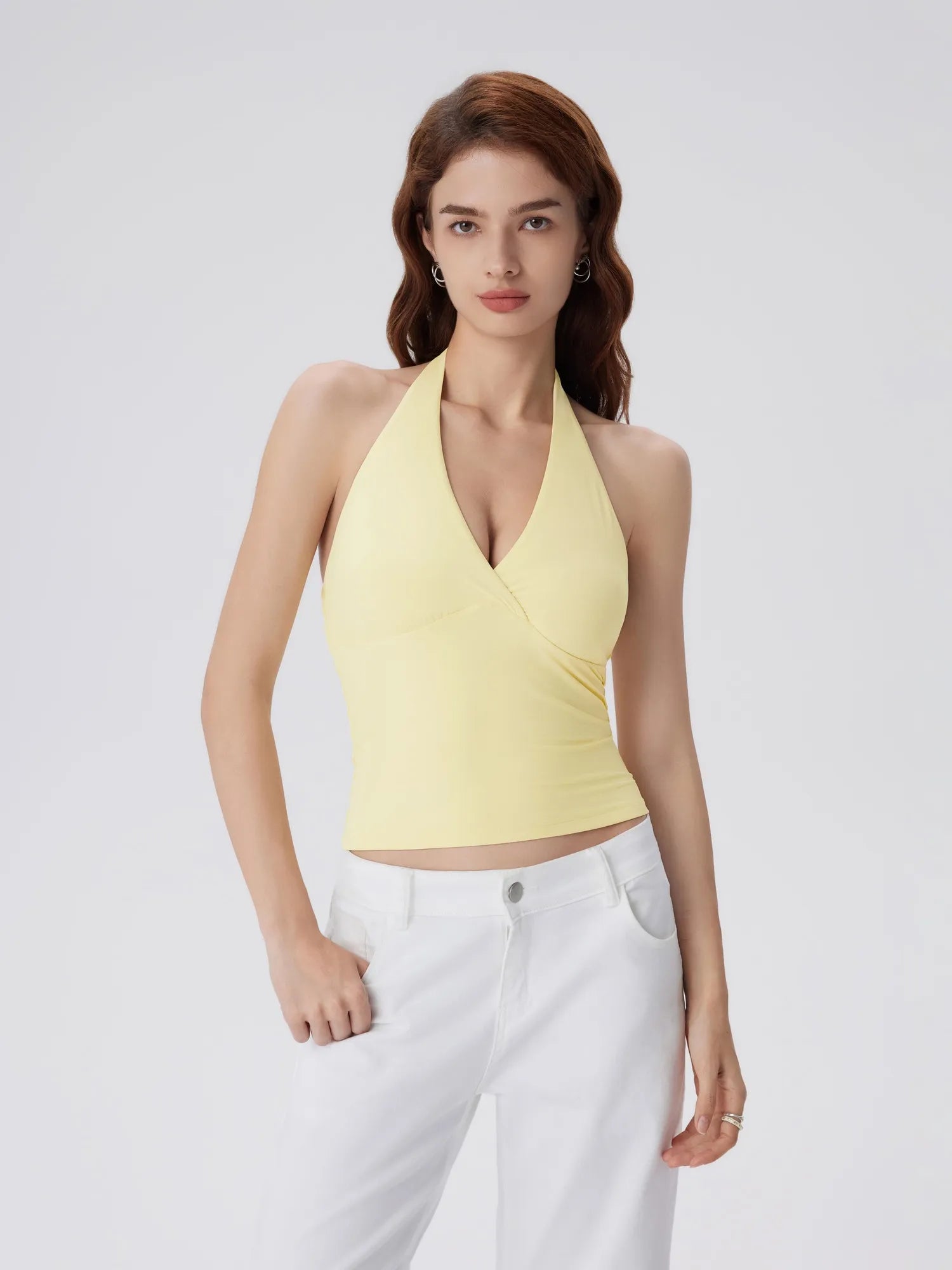 Double Lined V Neck Halter Backless Tank Tops-SUUKSESS-SUUKSESS