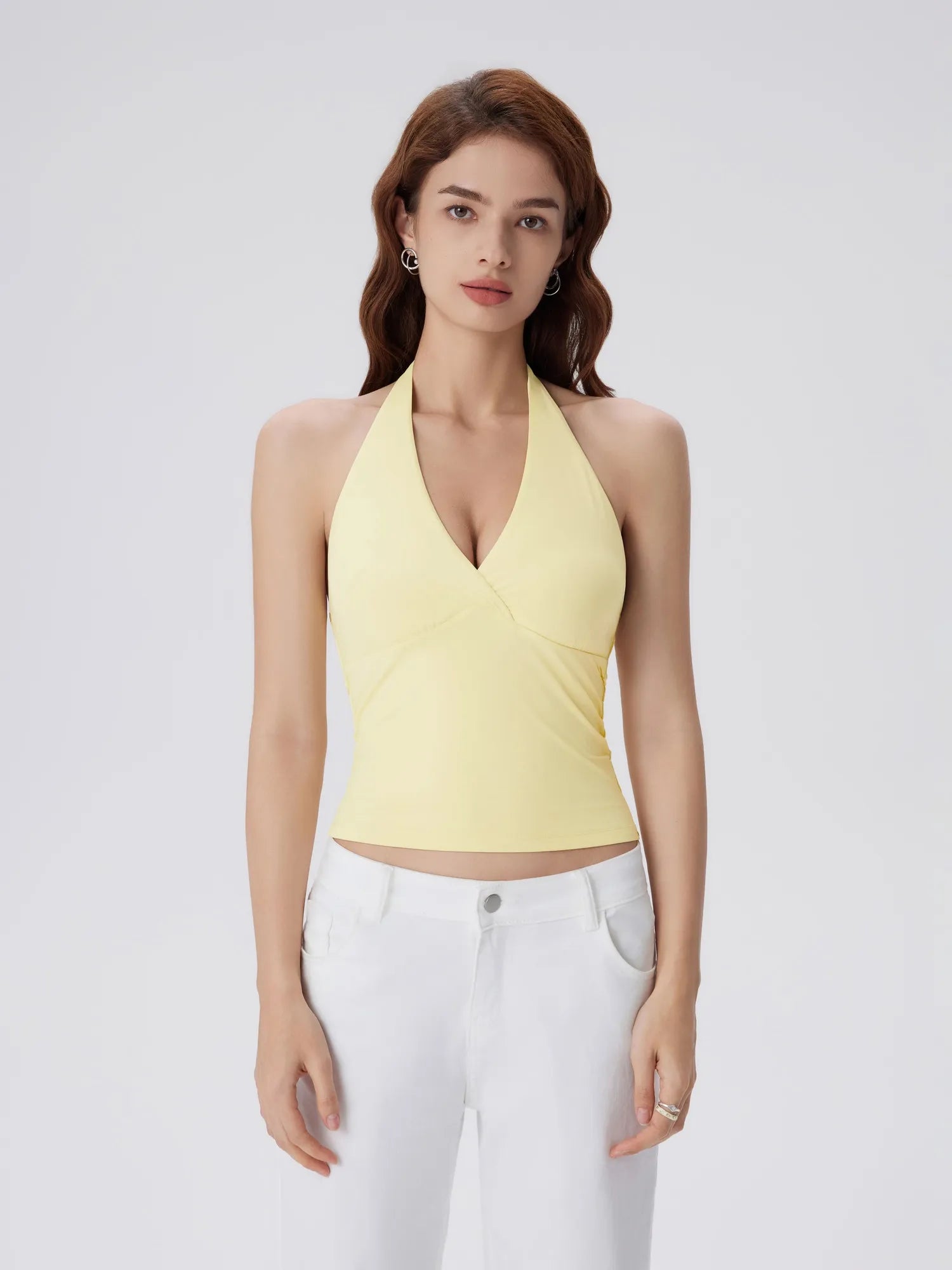 Double Lined V Neck Halter Backless Tank Tops-SUUKSESS-SUUKSESS