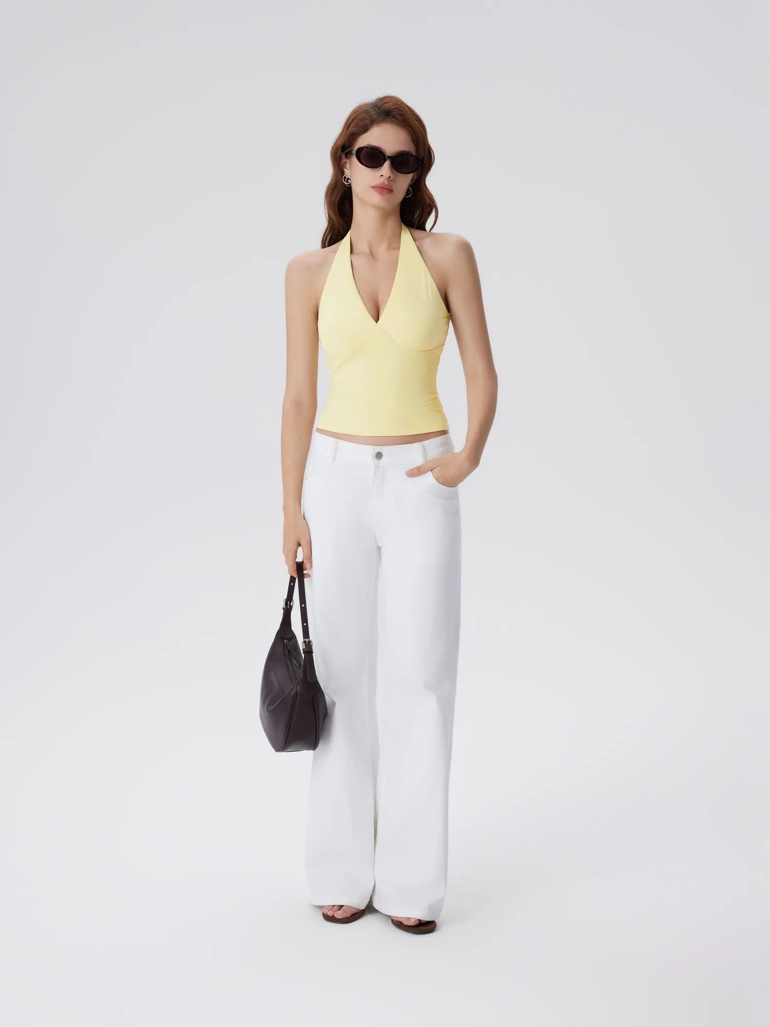 Double Lined V Neck Halter Backless Tank Tops-SUUKSESS-SUUKSESS
