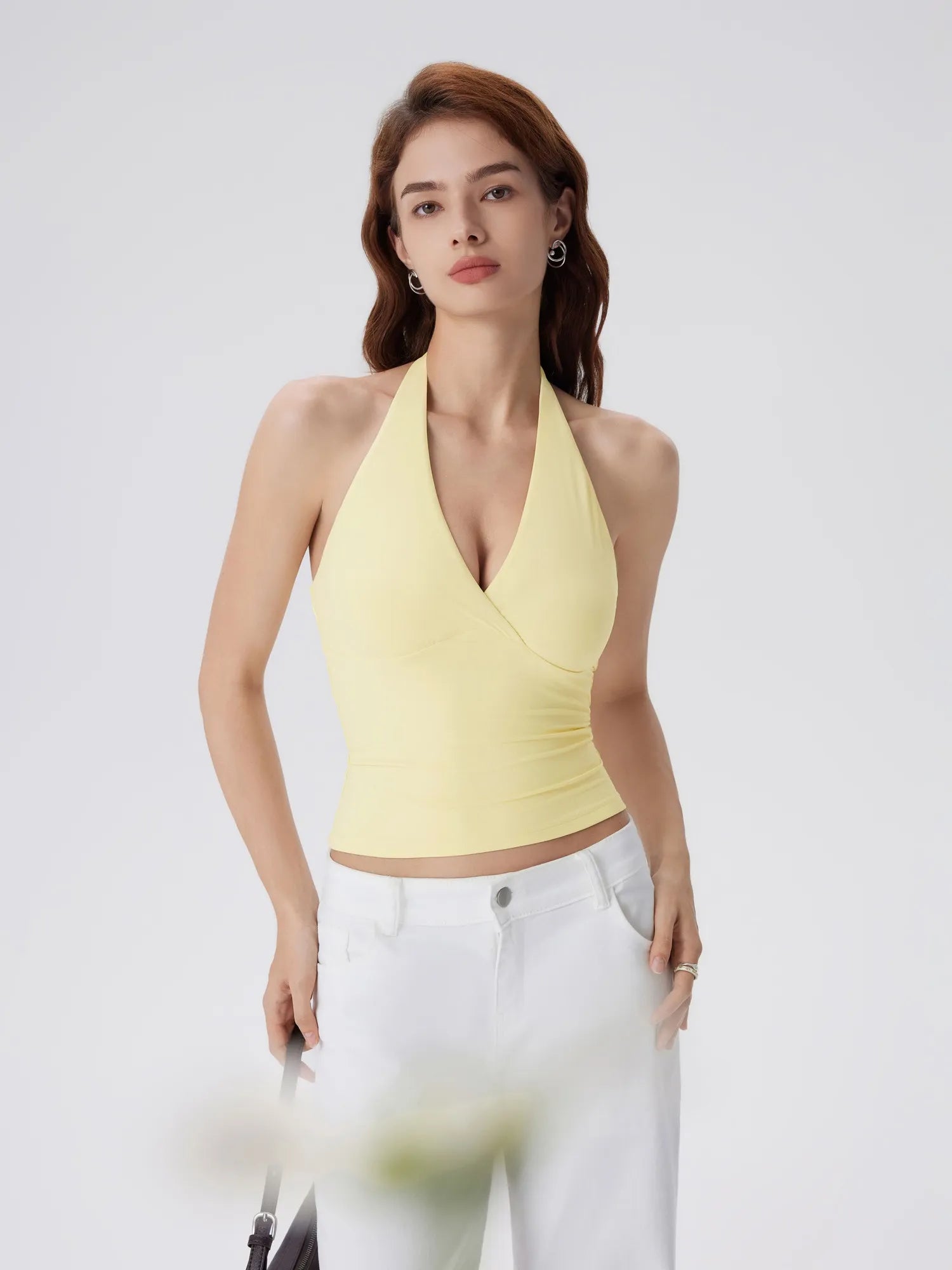 Double Lined V Neck Halter Backless Tank Tops-SUUKSESS-SUUKSESS