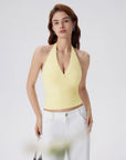 Double Lined V Neck Halter Backless Tank Tops-SUUKSESS-SUUKSESS