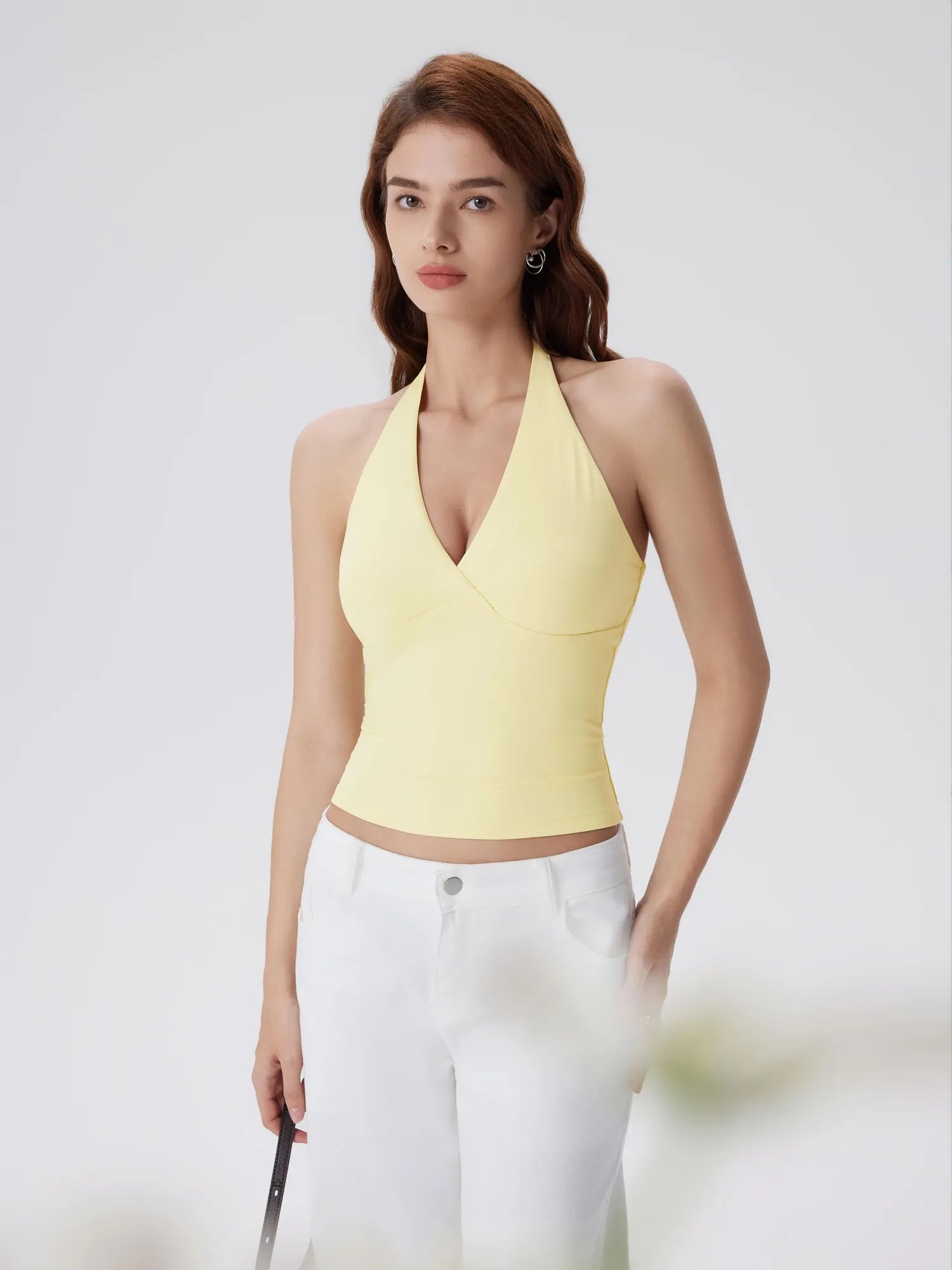 Double Lined V Neck Halter Backless Tank Tops-SUUKSESS-SUUKSESS