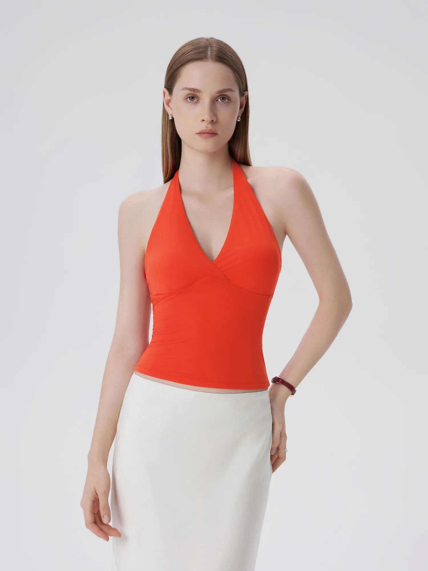 Double Lined V Neck Halter Backless Tank Tops-SUUKSESS-Red-XS-SUUKSESS