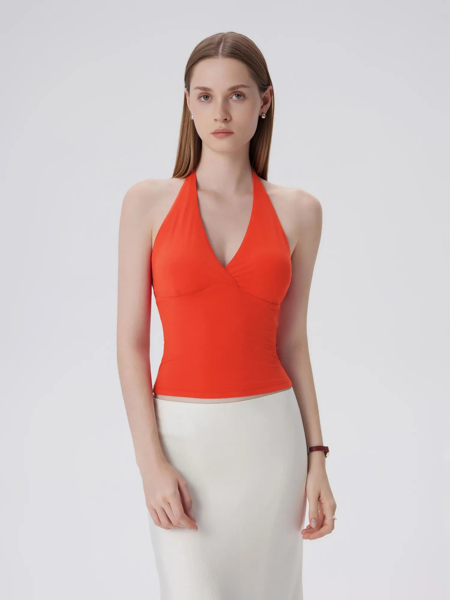Double Lined V Neck Halter Backless Tank Tops-SUUKSESS-SUUKSESS