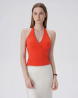 Double Lined V Neck Halter Backless Tank Tops-SUUKSESS-SUUKSESS