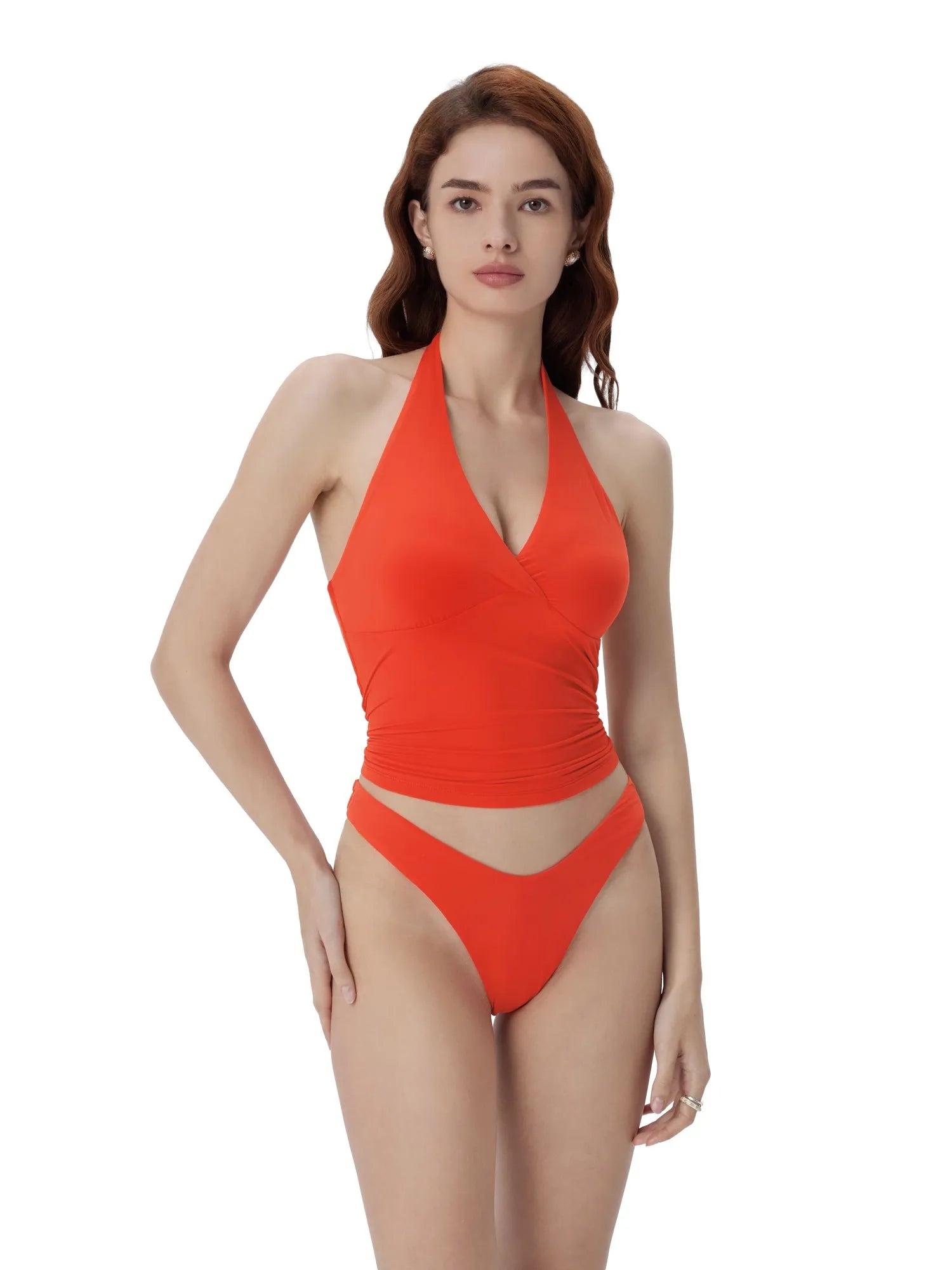 Double Lined V Neck Halter Backless Tank Tops-SUUKSESS-SUUKSESS