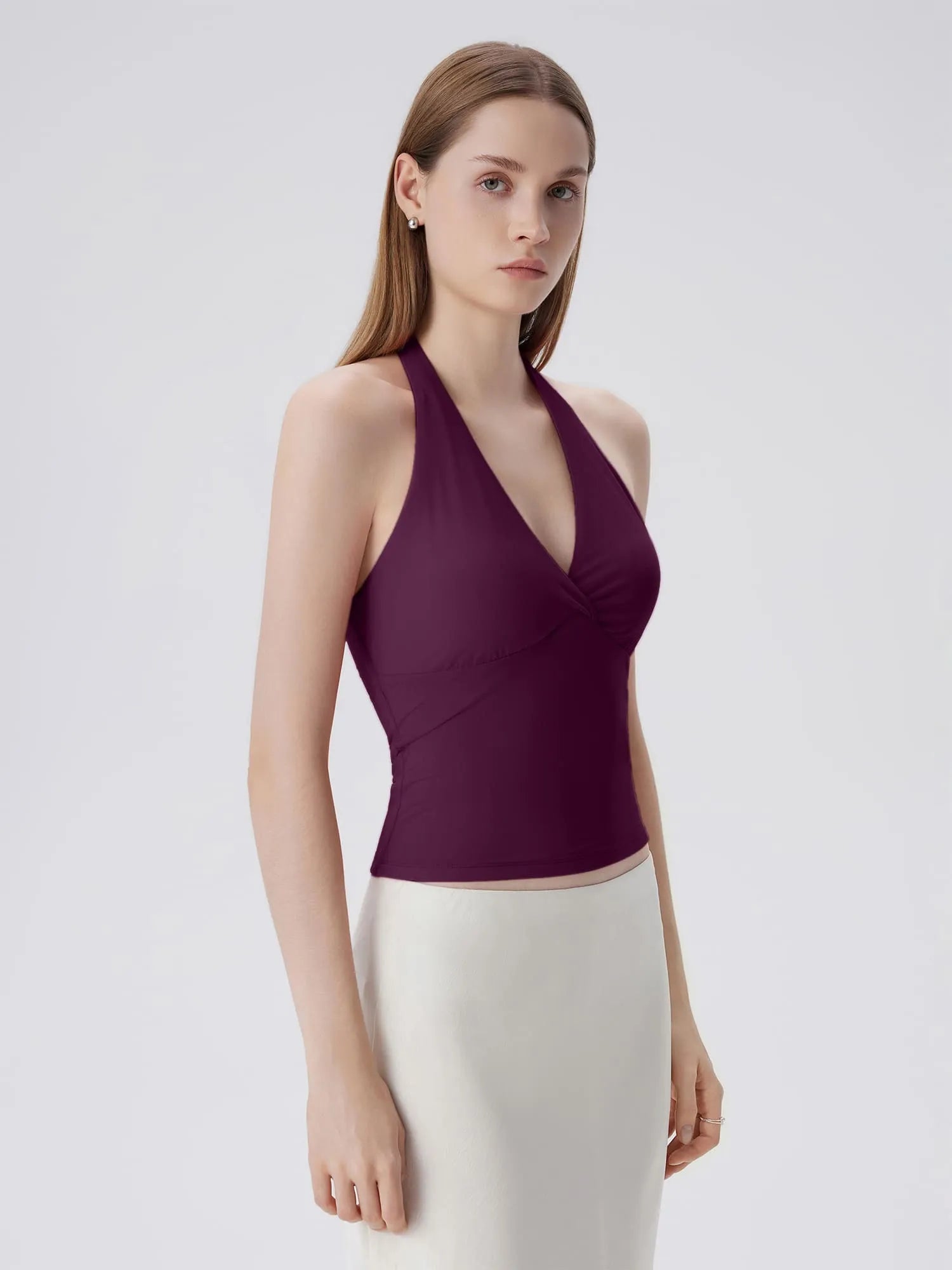 Double Lined V Neck Halter Backless Tank Tops-SUUKSESS-Violet-XS-SUUKSESS