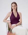 Double Lined V Neck Halter Backless Tank Tops-SUUKSESS-SUUKSESS