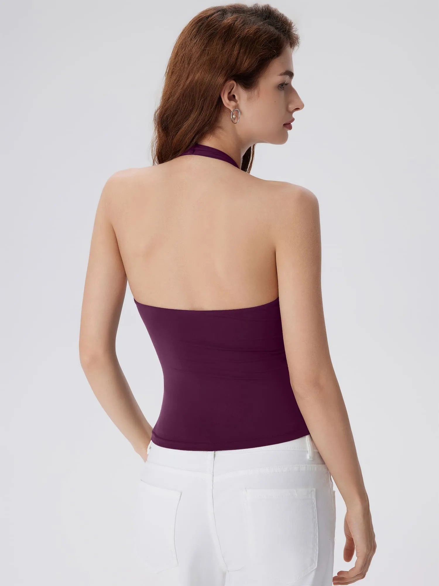 Double Lined V Neck Halter Backless Tank Tops-SUUKSESS-SUUKSESS
