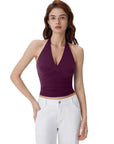 Double Lined V Neck Halter Backless Tank Tops-SUUKSESS-SUUKSESS
