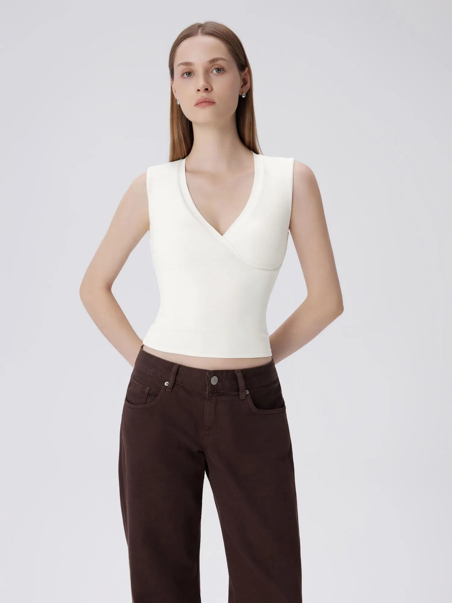 V Neck Double Lined Camisole Tank Tops-SUUKSESS-SUUKSESS