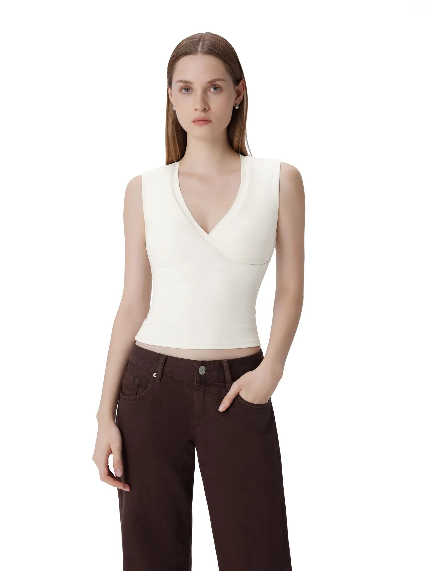 V Neck Double Lined Camisole Tank Tops-SUUKSESS-SUUKSESS