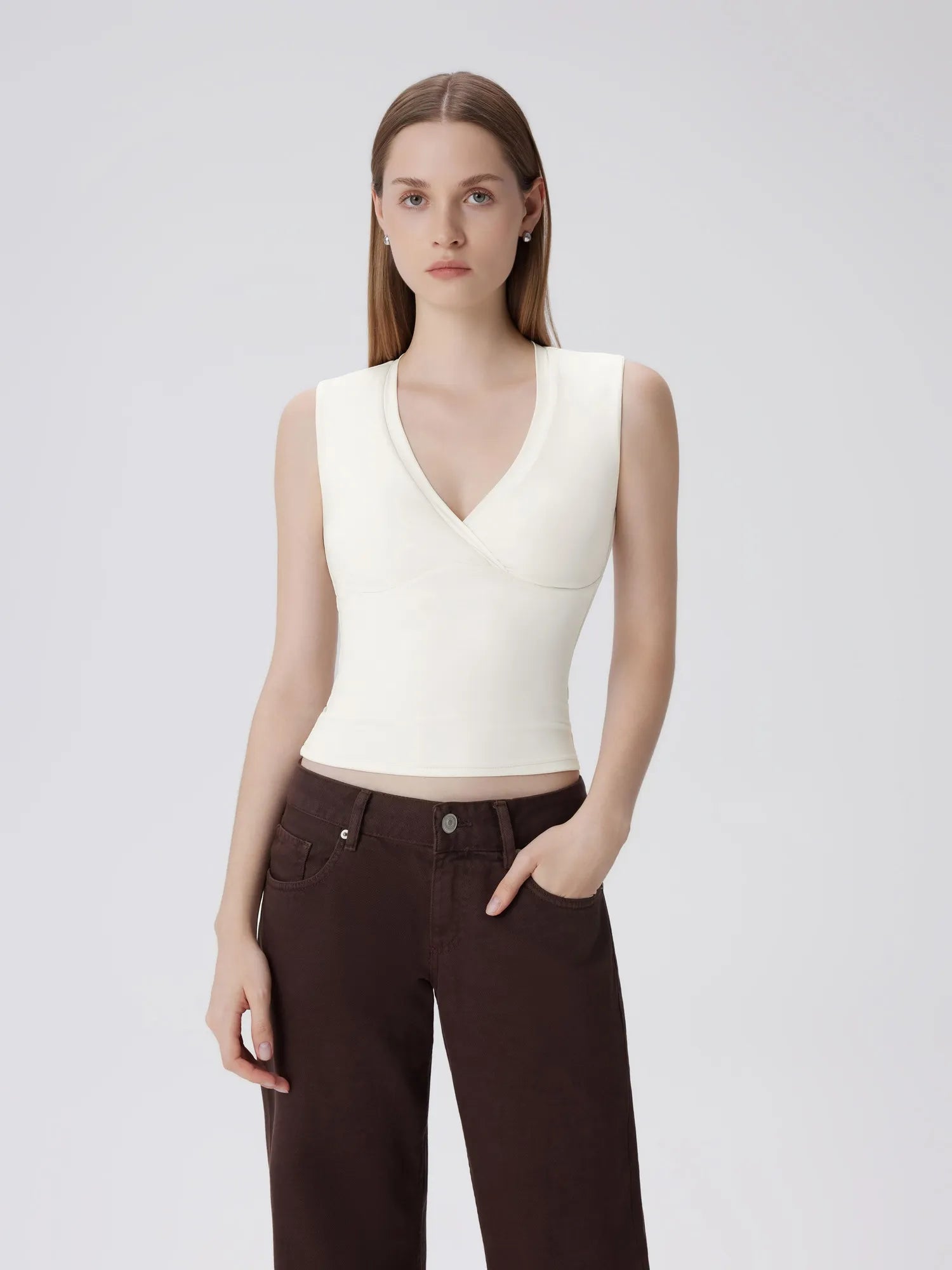 V Neck Double Lined Camisole Tank Tops-SUUKSESS-SUUKSESS