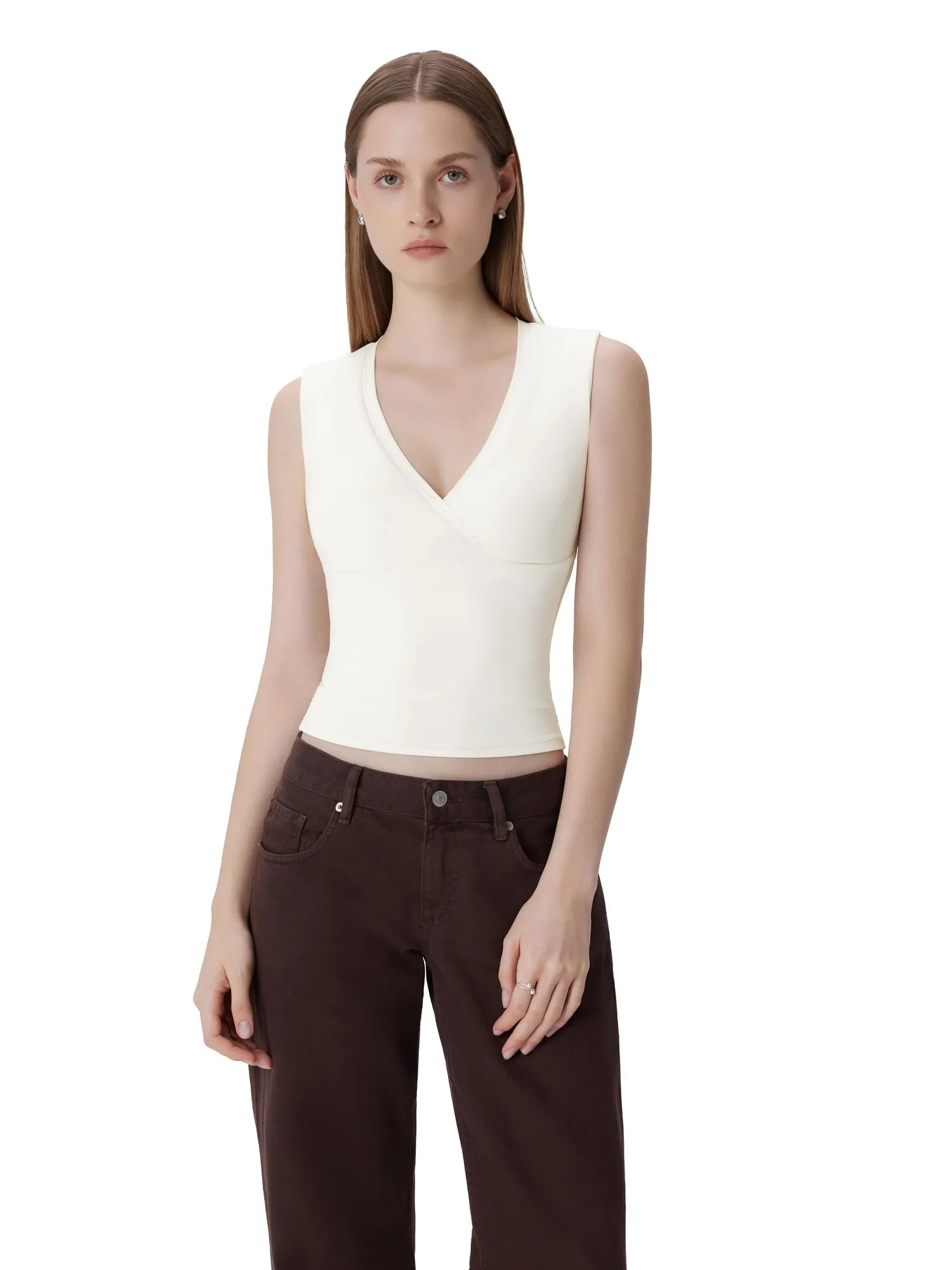 V Neck Double Lined Camisole Tank Tops-SUUKSESS-SUUKSESS