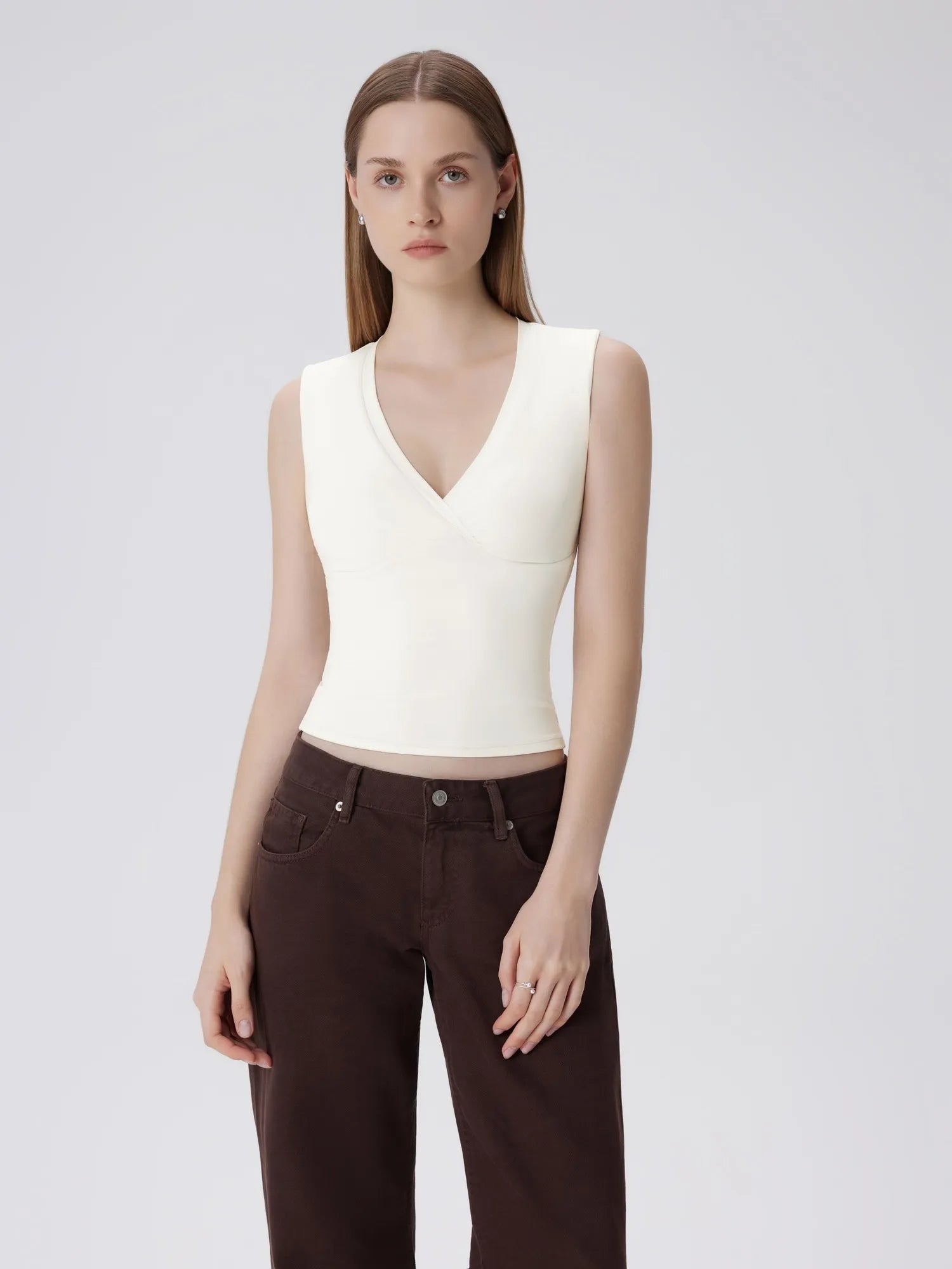 V Neck Double Lined Camisole Tank Tops-SUUKSESS-SUUKSESS