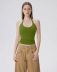 Cotton Ribbed V Neck Halter Tank Top